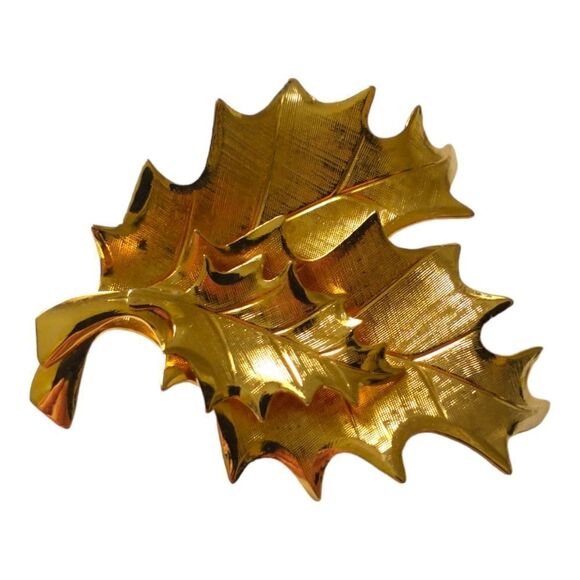 Autumn Leaf Leaves Cluster Brooch Pin Lightweight Vintage Gold Tone Shiny Estate - Picture 10 of 13